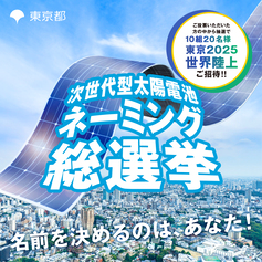 次世代型太陽電池の名前を決める投票キャンペーン。4つの候補からお気に入りの名前を選ぶ。抽選で東京2025世界陸上へご招待。