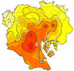 区部における熱帯夜の日数分布図
