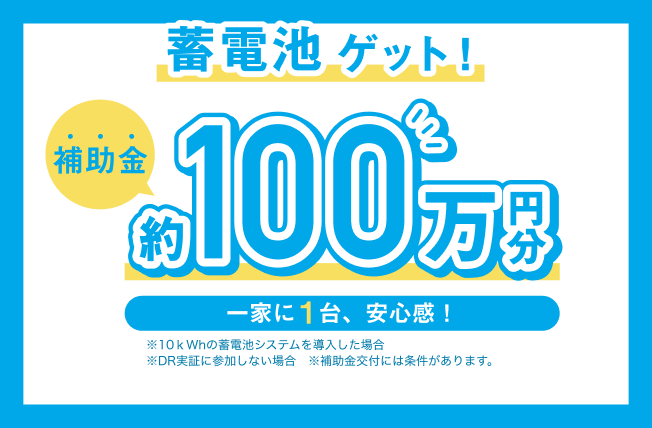 蓄電池ゲット！ 補助金 約100万円分 一家に1台、安心感！