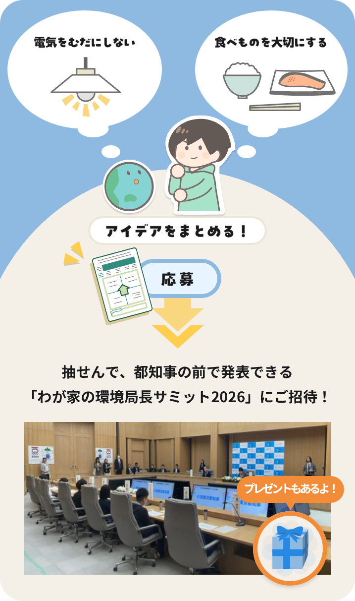 抽せんで、都知事の前で発表できる「わが家の環境局長サミット2026」にご招待！